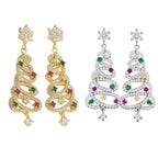 Gold and silver Christmas tree earrings featuring glittering gemstones, showcasing holiday charm and beauty.