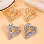 Gold heart Earrings metallic textured heart stud set in gold and silver