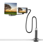 gooseneck phone screen magnifier stand in black version mounted to desk showing flexible arm and HD screen projection panel