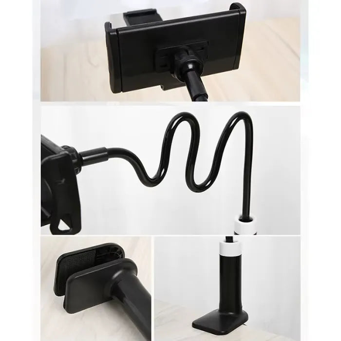 gooseneck phone screen magnifier stand shown in multiple close up angles highlighting flexible arm strong base and adjustable phone holder