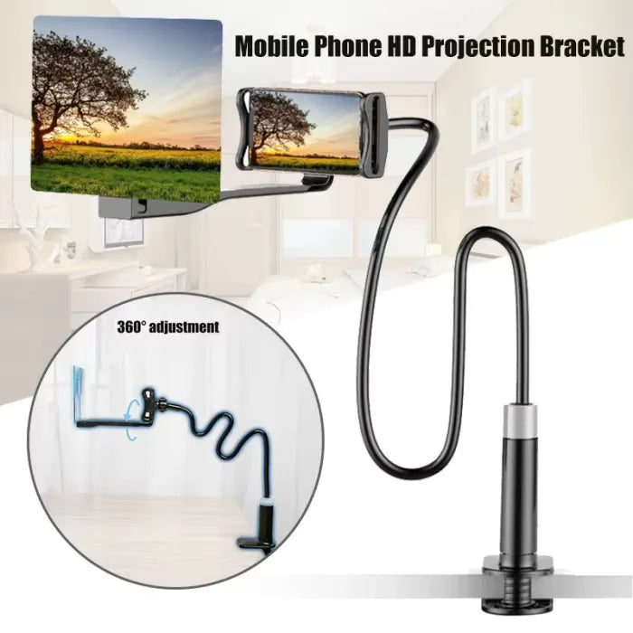 gooseneck phone screen magnifier stand showing HD projection bracket design with 360 degree adjustment and flexible long arm