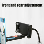 gooseneck phone screen magnifier stand showing front and rear slide adjustment feature for perfect phone placement and viewing distance