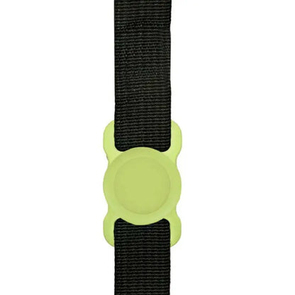 Light green GPS Tracker wristband holder on a black strap, a stylish and functional accessory.