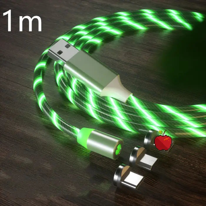 1m green LED magnetic USB charging cable with multiple connectors for versatile device compatibility.