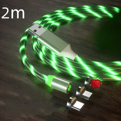 2m green LED magnetic USB charging cable with interchangeable connectors for efficient device charging.