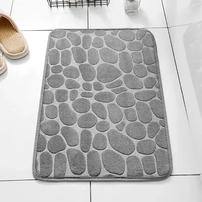 Stone texture style on grey bathroom mat for aesthetic bathrooms.