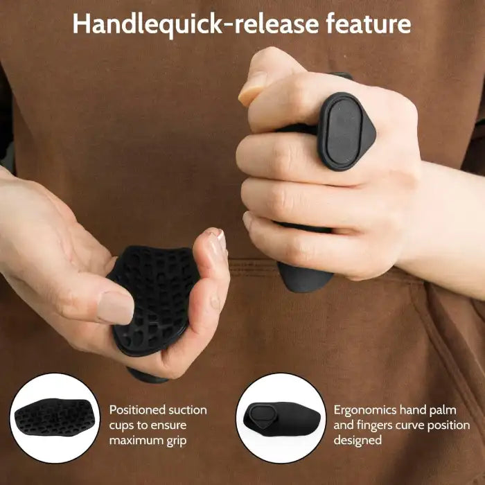 Grip Strengthener with quick-release suction design and ergonomic finger-palm support.