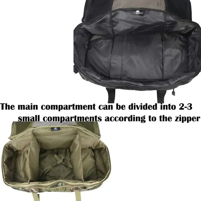 Gym duffel bag with interior zipper dividers creating 2–3 adjustable compartments