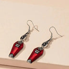 Halloween Blood Coffin Earrings shown as a pair with red enamel finish and gothic bat detailing