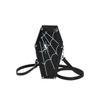  Halloween Coffin-shape Shoulder Bag in black with white spiderweb design and silver corner studs