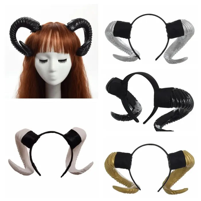 Halloween Devil Horns costume headbands in multiple colors including black, white, silver, and gold.