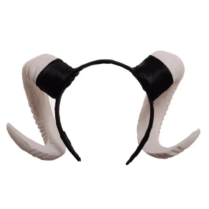 Halloween Devil Horns headband in matte white color with curled horns and black headband detail.