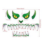 Halloween garage decor size chart showing monster face decal dimensions in inches and centimeters
