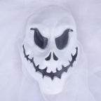 Halloween Ghost Skull hanging ghost with white tattered cloth and long black hair.