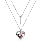Halloween Gothic necklace with Jack and Sally heart pendant on double-layered silver chain