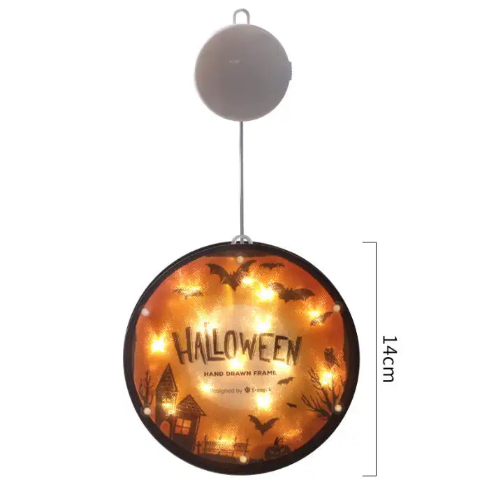 Halloween Lanterns with glowing bats and haunted house in orange background, perfect spooky window decor.