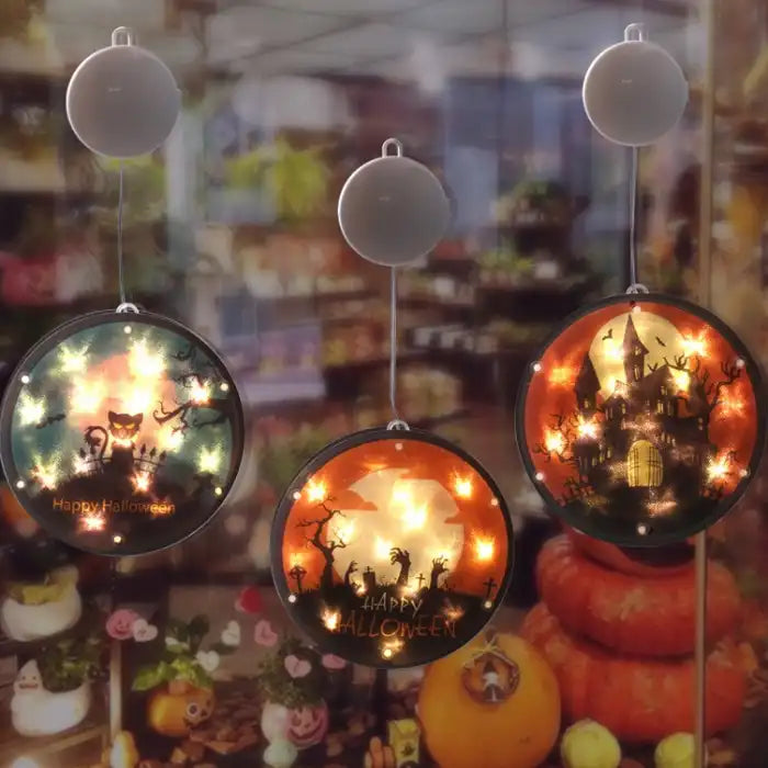 Halloween Lanterns glowing in cozy store display with festive pumpkins and spooky-themed shelves.