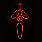 Halloween LED ghost mask with red glowing outline featuring a screaming face design, enhancing visibility for nighttime Halloween events.