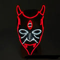 Halloween LED Mask with red devil horns, glowing fangs, and third eye design for night costume parties.