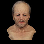 Halloween Mask of wrinkled old man with scruffy beard, aging skin, and bald head for realistic disguise