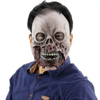 Halloween mask with rotting skull design, sunken eyes, and exposed teeth for undead horror effect.