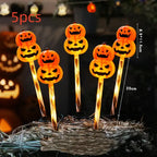 Halloween Pumpkin LED lights with double-stacked jack-o'-lantern design glowing in festive outdoor decor