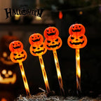 Halloween Pumpkin LED lights with glowing double jack-o'-lantern heads in spooky festive garden display