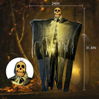 Halloween skeleton ghost decoration with lighted body and 24x31.5 inch size for indoor or outdoor display.