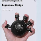 .Hand Strengthener black ergonomic ball gripped in hand for muscle exercise and finger stretch training