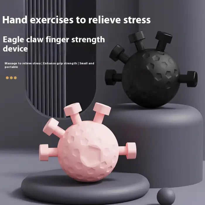 Hand Strengthener pink and black massage ball for stress relief and finger resistance exercise