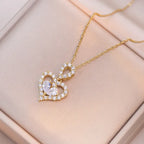 heart pendant necklace gold double heart with clear gemstone center