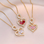 heart pendant necklace set of gold double heart pendants with red pink and clear gems