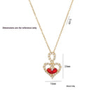 heart pendant necklace gold double heart with red gemstone and size measurements shown