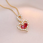 heart pendant necklace gold double heart with red heart gemstone