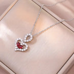 heart pendant necklace silver double heart with red gemstone center