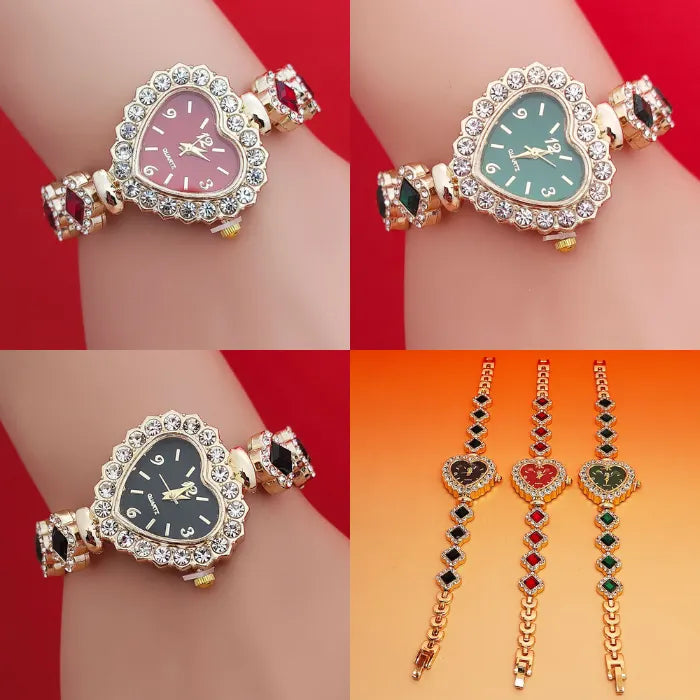 Heart stone watch collection in multiple colors with jeweled heart dial and crystal bracelet strap offering sparkling fashionable wristwear style