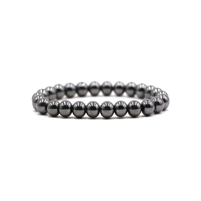 Metallic grey hematite beaded stretch bracelet with smooth polished finish