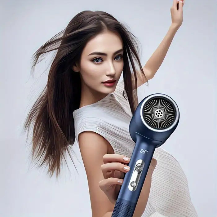 High Power Hair Dryer being used for dynamic blowout styling on long flowing hair