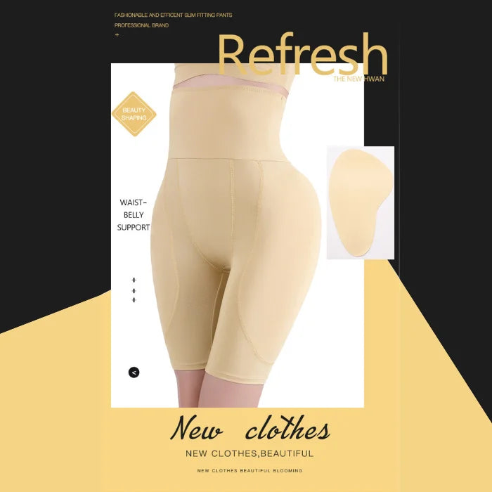 High waist shaping shorts in beige with waist and belly support for firm control and shaping.