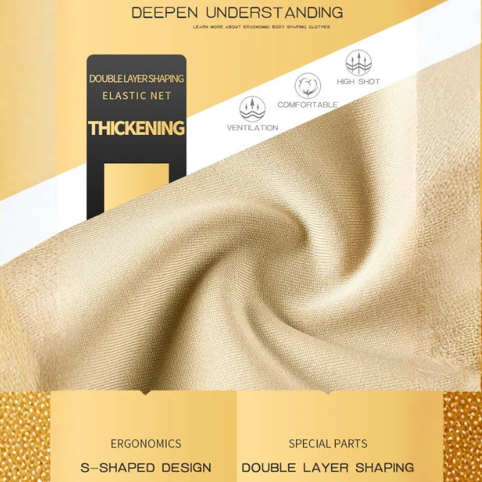 High waist shaping shorts fabric close-up showing thick elastic net and breathable double-layer design.