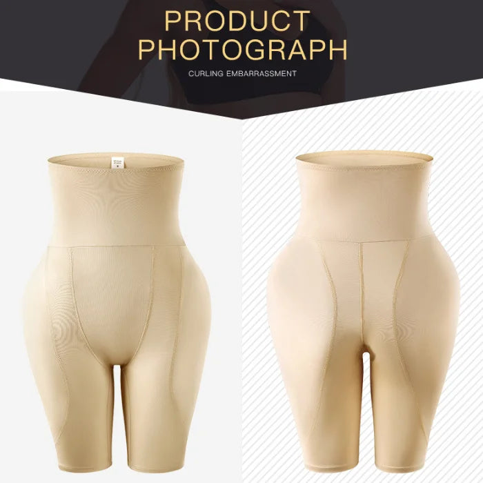 High waist shaping shorts front and back display highlighting compression fit and smooth curves.