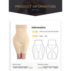 High waist shaping shorts size chart showing available sizes and colors black and skin tone.