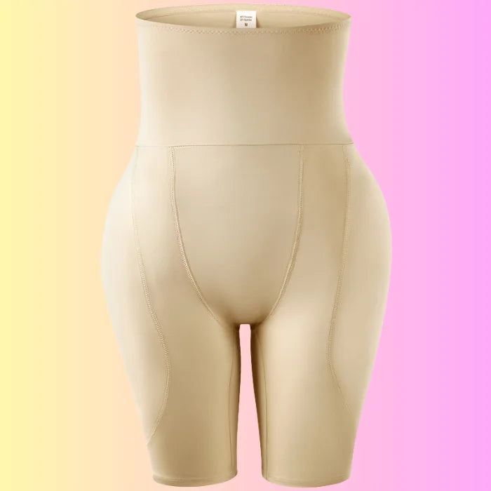 Skin tone high waist shaping shorts front display with elastic waistband and smooth fabric finish.