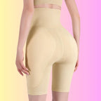 High waist shaping shorts in skin tone with hip lift design for smooth and sculpted curves.