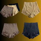 high waisted butt lifting shapewear in multiple colors arranged in grid view, featuring lace trim and shaping support for comfort