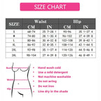 high waisted butt lifting shapewear size chart showing waist and hip measurements for accurate fit selection across all sizes