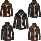 Collection of plaid jackets in various colors on a white background