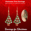 Holiday earrings Christmas tree enamel dangle in green and red, 54 mm length