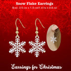 Holiday earrings white snowflake alloy dangle, 35 mm length