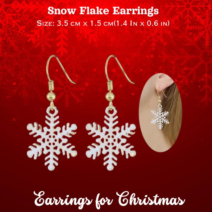 Holiday earrings white snowflake alloy dangle, 35 mm length